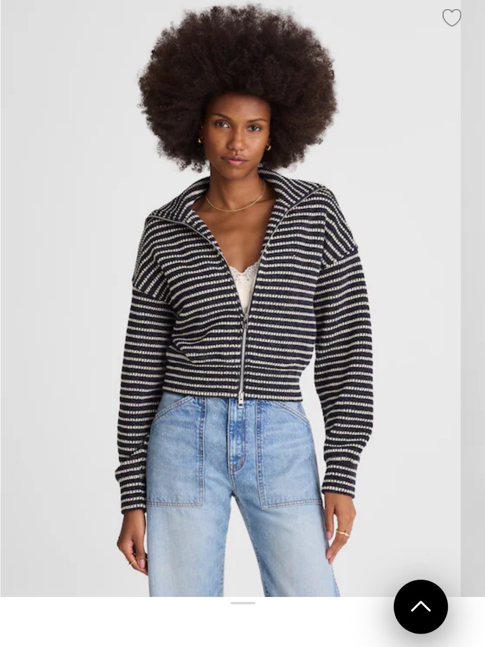 NWT Madewell Black and Cream Striped Cropped Zip-Up Sweater